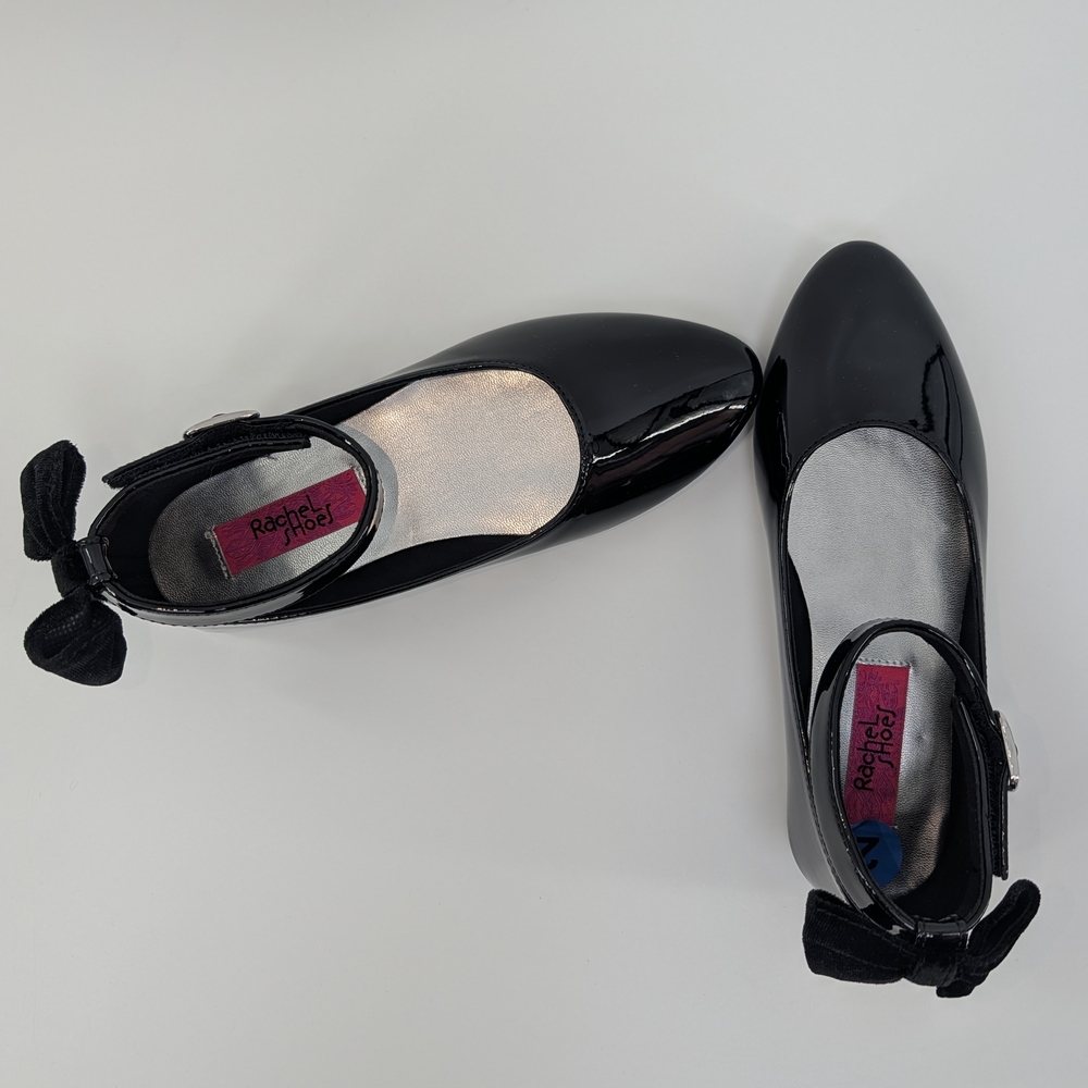 Rachel Shoes Glossy Black Women's Flats with Bow